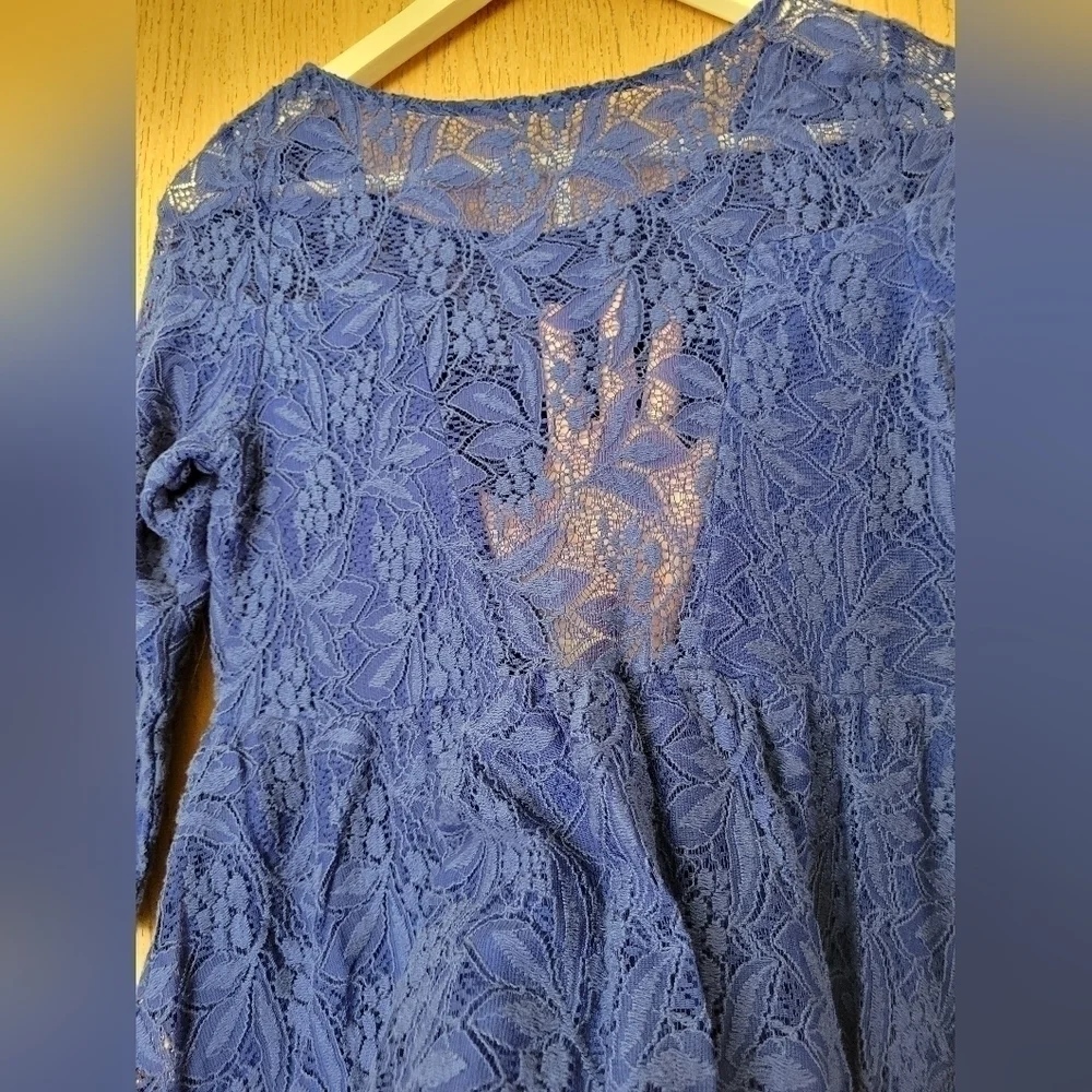Free People "Shake it up" Mosaic Blue lace 3/4 sleeve flare skater mini … - Picture 8 of 9
